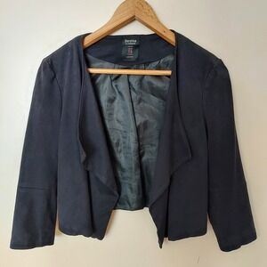Black Faux Suede Draped Open Front Cropped Jacket Chic Edgy Goth Crop‎ Dark S